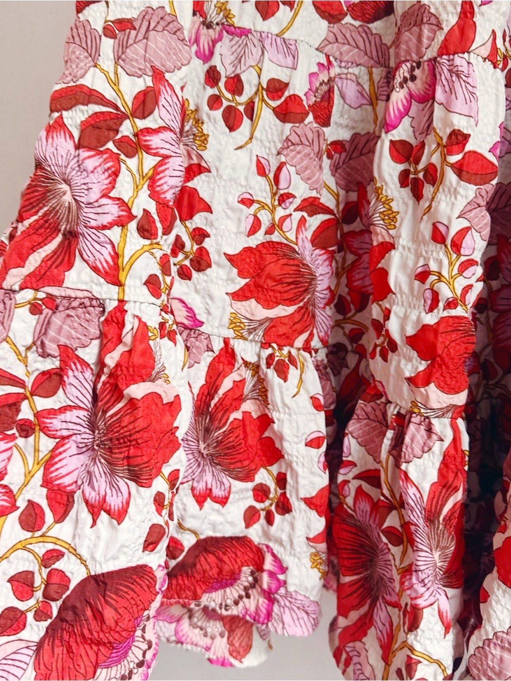 ZARA Floral The Sharon Dress Babydoll Tiered red pink Small Coquette Cottagecore - Picture 5 of 7